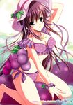  absurdres bikini bracelet breasts cleavage copyright_request food fruit grapes hat highres jewelry medium_breasts necklace polka_dot polka_dot_bikini polka_dot_swimsuit purple purple_bikini purple_eyes purple_hair satou_satoru solo star swimsuit 