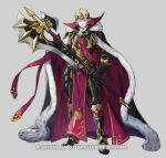  armor axe black_armor black_footwear black_gloves blonde_hair cape copyright_name crown fire_emblem fire_emblem_fates fire_emblem_heroes fur_trim gloves holding holding_axe holding_polearm holding_weapon king official_alternate_costume official_art p-nekor polearm red_eyes weapon xander_(fire_emblem) xander_(gallant_king)_(fire_emblem) 