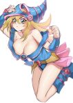  1girl absurdres areola_slip armpit_crease bare_shoulders blonde_hair blue_footwear blue_headwear blush blush_stickers bracer breasts cleavage closed_mouth collarbone dark_magician_girl duel_monster green_eyes hair_between_eyes hat highres large_breasts long_hair looking_at_viewer pentacle pentagram pink_skirt pipi20211026 shiny_skin simple_background skirt solo thighs white_background witch_hat wizard_hat yu-gi-oh! yu-gi-oh!_duel_monsters 