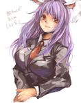  animal_ears bad_id bad_pixiv_id breasts bunny_ears kiguchiko large_breasts lips long_hair necktie purple_hair red_eyes red_neckwear reisen_udongein_inaba simple_background sketch smile solo touhou upper_body 