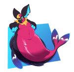 anthro belly big_ears boot_(artist) boot_(character) bovid breasts capricorn caprine digital_media_(artwork) featureless_breasts fin fish fur goat hair hi_res male mammal marine merfolk nude simple_background slightly_chubby smile solo split_form tail thick_thighs wide_hips