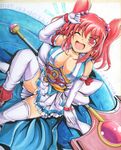  breasts cleavage hair_bobbles hair_ornament highres ichirino_minagi large_breasts long_hair magical_girl onozuka_komachi red_eyes red_hair shikishi skirt solo touhou 