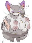 alternate_version_at_source angry anthro areola bell belly big_breasts biped black_nose blush bodily_fluids bouncing_breasts breasts dancing digital_media_(artwork) disembodied_hand eyeshadow felid female fingers fur generation_4_pokemon grey_body grey_fur half-closed_eyes haramikarubi huge_breasts makeup mammal markings meme multicolored_body multicolored_fur musical_note narrowed_eyes nintendo nipples nude overweight overweight_anthro overweight_female paws pink_areola pink_nipples pokemon pokemon_(species) purugly simple_background solo_focus standing sweat thick_thighs tuft two_tone_body whiskers white_body white_fur yellow_eyes yellow_sclera