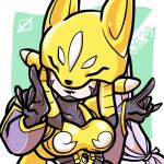  armor breasts digimon fox_mask gloves grey_hair huge_breasts japanese_clothes long_hair lowres mas_square mask non-web_source purple_lips sakuyamon 