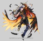  black_cape blue_eyes blue_gloves blue_hair boots cape chrom_(fire_emblem) chrom_(resplendent)_(fire_emblem) copyright_name falchion_(fire_emblem) fire_emblem fire_emblem_awakening fire_emblem_heroes gloves holding holding_sword holding_weapon knee_boots official_alternate_costume official_art p-nekor sword torn_clothes weapon 