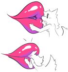 5_fingers bigsteppies blush breasts canid disembodied_mouth eyelashes fella_(aimkid) female fingers fur hair huge_lips kissing kissing_head lips mammal medium_breasts open_mouth pink_lips raised_tail simple_background snout tail tongue two_frame_image white_background