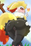 absurd_res anus bedroom_eyes big_butt big_ears black_body black_fur braixen branch breasts butt butt_focus canid clitoris detailed ears_down female fire fire_heart fire_symbol floppy_ears fluffy fluffy_tail fur generation_6_pokemon genitals head_tuft hi_res hindpaw inner_ear_fluff inviting looking_at_viewer looking_back mammal narrowed_eyes neck_tuft nervous nintendo orange_body orange_fur paw_on_butt pawpads paws pivoted_ears pokemon pokemon_(species) presenting presenting_anus presenting_hindquarters presenting_pussy pussy red_body red_eyes red_fur seductive shaded shy side_boob solo solo_focus sparkchu01 spread_butt spreading standing tail thick_thighs tuft white_body white_fur white_sclera wide_hips yellow_body yellow_fur
