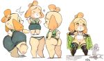 2023 animal_crossing anthro barefoot big_butt bikini blonde_hair blush bodily_fluids bottomwear butt canid canine canis clothed clothing colored_sketch condom domestic_dog ear_piercing eyes_closed eyeshadow feet female filled_condom flat_chested floppy_ears gold_bikini hair haramikarubi isabelle_(animal_crossing) lipstick makeup mammal miniskirt monotone_bottomwear monotone_clothing monotone_skirt multiple_images neck_ribbon nintendo open_mouth open_smile panties panty_lines pattern_bottomwear pattern_clothing pattern_panties pattern_underwear pear-shaped_figure piercing pose presenting pubic_tattoo rear_view ribbons sexual_barrier_device shih_tzu shirt short_hair simple_background sketch skimpy_bikini skirt smile solo string_bow sweat swimwear tattoo thick_thighs tied_string topknot topwear toy_dog underwear vest white_background wide_hips