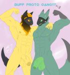 abs absurd_res anthro balls circumcised duo flexing foreskin genitals hi_res humanoid machine male male/male muscular muscular_male penis protogen ramuel_(sometimessillyfox) shifter_(shifter_gamer) shifter_gamer