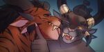 charr duo face_lick felid guild_wars horn kissing licking looking_at_another looking_at_partner mammal mrtalin one_eye_closed open_mouth smile tongue tongue_out