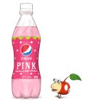  animal_focus blue_eyes bulbmin commentary_request fang leaf looking_at_object naru_(wish_field) no_humans nostrils open_mouth oversized_object pepsi pikmin_(series) polka_dot shadow simple_background soda soda_bottle white_background 