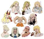  1boy 6+girls absurdres armor ascot biting_own_lip black_choker black_gloves black_jacket black_lips black_nails black_sclera blonde_hair blue_ascot blue_eyes blue_eyeshadow blunt_bangs bow breasts card catherine catherine_(game) charlotte_(fire_emblem) choker close-up colored_extremities colored_sclera danganronpa_(series) danganronpa_2:_goodbye_despair dark-skinned_female dark_skin demon_girl demon_horns dio_brando disembodied_limb dress drill_hair earrings eyeshadow facial_mark fangs finger_to_mouth fingernails fire_emblem fire_emblem_fates forehead_mark frilled_shirt frills glasgow_smile glasses gloves green_leotard hair_bow hair_bun hair_ornament hair_pulled_back hand_in_mouth hand_on_own_face hands_up head_tilt heart heart_facial_mark hellsing helluva_boss highres holding holding_another&#039;s_arm holding_card hoop_earrings horns ibaraki_douji_(fate) integra_hellsing jacket japanese_clothes jewelry jojo_no_kimyou_na_bouken kaijin_hime_do-s kimono kono_dio_da_(meme) kujaku_mai large_breasts leotard lips long_fingernails long_sleeves looking_ahead looking_at_viewer makeup marking_on_cheek meme messy_hair multicolored_hair multiple_girls off-shoulder_shirt off_shoulder one-punch_man open_mouth orange_eyes orange_kimono parted_lips partially_shaded_face pauldrons peter_pan_(disney) phantom_blood pink_eyes pink_hair pink_nails pointing pointing_at_self pointing_with_thumb pointy_ears porqueloin portrait pout red_eyes red_hands red_horns red_lips red_ribbon ribbon round_eyewear saionji_hiyoko sharp_teeth shirt shoulder_armor sideways_glance simple_background sleeves_past_wrists small_breasts straight_hair strapless strapless_leotard suit_jacket teeth tinker_bell_(disney) tongue tongue_out torn_clothes torn_shirt twin_drills twintails two-tone_hair upper_body verosika_mayday white_background white_bow white_dress white_shirt yu-gi-oh! 