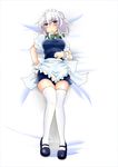  absurdres blue_eyes blush breasts highres izayoi_sakuya large_breasts mary_janes shoes silver_hair solo thighhighs touhou wakie white_legwear wrist_cuffs 