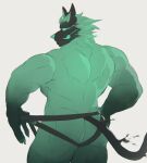 2024 anthro biceps butt canid canid_demon canine cerberus cerberus_(fortnite) clothed clothing clothing_pull demon epic_games european_mythology fortnite greek_mythology green_body hellhound hi_res jockstrap jockstrap_pull male mammal multi_head muscular muscular_anthro muscular_male mythological_canine mythological_creature mythology ryandidindoome simple_background solo tail tongue tongue_out underwear underwear_pull