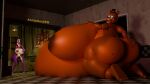 animatronic anonymousfm anthro areola belly big_belly big_breasts big_butt blush bonnie_(psychojohn2) breasts butt clothing digital_media_(artwork) duo fan_character female female/female five_nights_at_freddy&#039;s five_nights_at_freddy&#039;s_2 hair hat headgear headwear hi_res huge_belly huge_breasts huge_butt huge_thighs hyper hyper_belly hyper_breasts hyper_butt looking_back machine male nipples nude open_mouth overweight robot scottgames size_difference smile teeth thick_thighs topwear toy_freddy_(fnaf) wide_hips