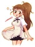  apron blush brown_eyes brown_hair long_hair open_mouth ponytail shinryou_rei solo taneshima_popura teeth working!! 