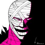  1boy aboude_art artist_name bandage_on_face bandaged_head bandages commentary english_commentary instagram_logo instagram_username killer_(one_piece) limited_palette looking_at_viewer male_focus one_piece open_mouth smile solo teeth 