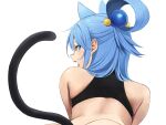  1girl alternate_costume animal_ears aqua_(konosuba) bare_shoulders blue_hair blush cat_ears cat_girl cat_tail fang from_behind hair_ornament hair_rings highres izawa_(bhive003) kono_subarashii_sekai_ni_shukufuku_wo! long_hair paid_reward_available portrait skindentation tail 