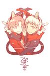  animal_ears ashchriss cat_ears cat_tail emiya_shirou fate/extra fate/stay_night fate_(series) male_focus matou_shinji multiple_boys muted_color red_eyes red_hair tail white_background white_hair 