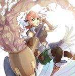  bad_id bad_pixiv_id black_legwear foreshortening gloves green_eyes hiiragi_shou low_wings open_mouth original pink_hair pipe short_hair shorts smoke solo thighhighs wing_ears wings 