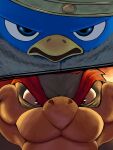 2022 absurd_res angry avian beak bird blue_eyes bowser duo hair hi_res king_penguin_(smbm) koopa male mario_bros nintendo open_mouth penguin penguin_(mario) red_eyes red_hair scalie smile tanji_gab