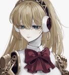  1girl aegis_(persona) alixa_diane android blonde_hair blue_eyes boukoku_no_aegis bow hairband headphones highres joints persona persona_3 robot_joints short_hair solo 