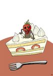  cake food fork fruit monster simple_background strawberry uetsuji_shotaro_(ua2g) undead zombie 