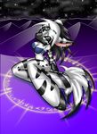  anthro black black_fur bra breasts cleavage clothed clothing ear_piercing equine female fur green_eyes half-closed_eyes hooves mammal panties piercing purple_theme sitting skimpy solo stripes tail underwear white white_fur wingedhippocampus zebra 