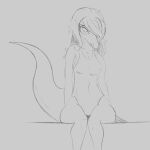 1:1 2024 absurd_res anthro big_tail black_and_white breasts clothing crossgender dinosaur eyelashes female fingers goodbye_volcano_high hair hair_over_eye hi_res leo_(gvh) liopleurodon long_hair long_tail marine monochrome mtf_crossgender one-piece_swimsuit one_eye_obstructed plesiosaur pliosaur reptile scalie sitting sketch snout solo swimwear tail unknown_artist