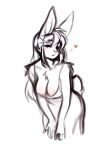 2024 anthro biped blush breasts bulochka chest_tuft cleavage clothed clothing digital_media_(artwork) dress eyebrows eyelashes female fur hair heart_symbol hi_res lagomorph leporid long_hair mammal rabbit scut_tail short_tail simple_background sketch solo tail tuft white_background