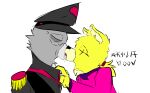 absurd_res akilamoonx anthro bear colonel coronel_otto duo fan_character female hi_res humanoid kissing male male/female mammal military original_character polar_bear simple_background soldier unicorn_wars ursine warrior