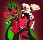 alastor_(hazbin_hotel) angel animal_humanoid bite_mark black_blood blood blood_in_mouth blushing_profusely bodily_fluids canid canid_humanoid canine canine_humanoid charlie_morningstar chimeracocks clothed clothing colored_blood deer deer_humanoid demon dialogue duo erection erection_under_clothing female fully_clothed genitals hazbin_hotel hi_res humanoid hybrid male male/female mammal mammal_humanoid penis penis_grab questionable_consent restrained restrained_by_tentacles rutting tentacles through_clothing trans_(lore) trans_woman_(lore) unusual_blood unusual_bodily_fluids