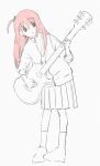  1girl absurdres bocchi_the_rock! gotoh_hitori guitar highres holding holding_instrument instrument jacket long_hair music pink_hair playing_instrument shoes socks solo track_jacket watamoke white_socks zipper 