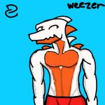 abs anthro biped brian_(deathcapsules) clothed clothing deathcapsules half-closed_eyes lizard male narrowed_eyes orange_body red_clothing red_underwear reptile scales scalie shirtless shirtless_anthro shirtless_male simple_background smile smirk solo underwear underwear_only white_body