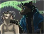 anthro canid canine cinnamewroll duo eros_pallas_cat felid feline hi_res hogan_the_werewolf male mammal mythological_canine mythological_creature mythology pallas&#039;s_cat were werecanid werecanine werewolf