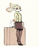 anthro big_ears bottle bottomwear clothed clothing container deer female footwear freeedon front_view fully_clothed fur hi_res high_heels legwear mammal pantyhose ri_(freeedon) sketch skirt solo suspenders sweater tan_body tan_fur topwear turtleneck water_bottle