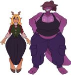 anthro arachnoid888 belly belly_overhang big_breasts blush bottomwear breasts cargo_pants clothed clothing colored deer deltarune digital_drawing_(artwork) digital_media_(artwork) duo female female/female hi_res humanoid long_skirt mammal monster navel new_world_deer noelle_holiday overweight overweight_female pants reindeer scalie shirt simple_background size_difference skirt slightly_chubby slightly_chubby_female smile standing susie_(deltarune) tank_top thick_thighs topwear undertale_(series) wide_hips