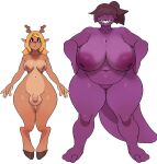 anthro antlers arachnoid888 areola balls belly belly_overhang big_balls big_belly big_breasts blonde_hair blush bodily_fluids breasts colored deer deltarune digital_drawing_(artwork) digital_media_(artwork) duo female flaccid genitals gynomorph hair hi_res horn huge_breasts humanoid humanoid_genitalia humanoid_penis intersex mammal monster navel new_world_deer nipples noelle_holiday nude overweight overweight_female penis piercing purple_body pussy reindeer scalie simple_background size_difference slightly_chubby slightly_chubby_female smile standing susie_(deltarune) tail thick_thighs trans_(lore) trans_woman_(lore) undertale_(series) wide_hips