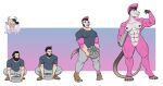 1ceberg absurd_res american_opossum anthro breasts clothed clothing crouching female gender_transformation growth hi_res human humanoid male mammal marsupial mohawk muscle_growth muscular muscular_female nude pink_body solo torn_clothing transformation