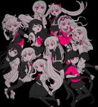 6+girls :o ahoge akamatsu_kaede antenna_hair apron arm_belt backpack bad_id bad_twitter_id bag bandaged_arm bandages barbed_wire bear_hair_ornament belt black_background blazer blunt_bangs blush_stickers boots bow bowtie bracelet braid breasts choko_(cup) chromatic_aberration cleavage closed_mouth collared_jacket collared_shirt commentary cross-laced_clothes cross-laced_footwear cross-laced_top crossed_arms crown_braid cup danganronpa:_trigger_happy_havoc danganronpa_(series) danganronpa_2:_goodbye_despair danganronpa_another_episode:_ultra_despair_girls danganronpa_v3:_killing_harmony enoshima_junko expressionless eyelashes fingerless_gloves floating_hair frilled_skirt frills full_body furrowed_brow galaga gloves goggles goggles_on_head greyscale hair_bow hair_ornament hair_ribbon hair_scrunchie hairband hairclip hand_on_own_chin harukawa_maki high_heel_boots high_heels highres holding_another&#039;s_wrist hood hood_down hooded_jacket horn_bow horn_hairband horn_ornament horns ikusaba_mukuro iruma_miu jacket jewelry kirari_(kirari_hn01) kirigiri_kyoko knee_boots kneehighs light_frown long_hair looking_at_viewer low_twintails maizono_sayaka mary_janes middle_finger miniskirt monochrome multiple_belts multiple_girls musical_note musical_note_hair_ornament nanami_chiaki neck_ribbon necktie no_symbol o-ring o-ring_belt one_eye_closed open_clothes open_jacket open_mouth outstretched_hand own_hands_together parted_lips pink-framed_eyewear pink_bow pink_bowtie pink_eyes pink_hairband pink_necktie pink_ribbon pink_scrunchie pink_serafuku pink_shirt pink_skirt pink_thighhighs plaid plaid_skirt pleated_skirt puffy_short_sleeves puffy_sleeves ribbon round_eyewear sailor_collar school_uniform scrunchie serafuku shirt shoes short_hair short_sleeves simple_background skirt skirt_set smile socks sonia_nevermind spot_color straight_hair striped_clothes striped_thighhighs studded_gloves symbol-only_commentary teeth thigh_belt thigh_strap thighhighs tongue tsumiki_mikan twintails two-tone_necktie two-tone_thighhighs upper_teeth_only utsugi_kotoko v veins veiny_arms very_long_hair vest 