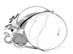 anthro bell belly big_belly boot_(artist) boots bovid caprine clothed clothing deity dialogue digital_media_(artwork) domestic_sheep eyewear footwear goggles horn hyper_inflation inflation jacob_sheep magic_user male mammal monochrome rhombos sheep simple_background solo stripes struggling tail text torn_clothing