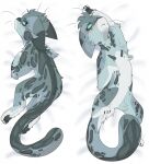 2018 ambiguous_gender ashfur_(warriors) bed bleedtherobotthing blush claws dakimakura dakimakura_design domestic_cat feet felid feline felis feral fur furniture grey_body grey_fur hi_res lying male_(lore) mammal on_back on_bed on_front pawpads paws quadruped seductive solo suggestive tail teal_eyes warriors_(book_series)