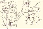 anthro avian beak biped bird blush bottomwear cereal chest_tuft clothed clothing clover_(undertale_yellow) clownboo_art covered_breasts cutlery digital_media_(artwork) duo english_text feathered_wings feathers female food hair human kitchen_utensils lifting looking_at_viewer male mammal martlet_(undertale_yellow) neck_tuft open_mouth open_smile pants scarf simple_background sleeping smile standing tail tail_feathers text tools topwear tuft undertale_(series) undertale_yellow winged_arms wings