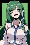  1girl blue_eyes blush breasts detached_sleeves frog_hair_ornament green_eyes green_hair hair_ornament hair_tubes highres kochiya_sanae large_breasts long_hair looking_at_viewer multiple_girls nagainegi open_mouth shirt skirt smile snake snake_hair_ornament solo touhou 