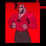 absurd_res animate_inanimate anthro bottomwear camelid chest_tuft cigarette clothing cronolm dress_shirt epic_games fortnite hi_res living_pinata llama lt._john_llama male mammal muscular muscular_anthro muscular_male open_chested_shirt pants pecs pinata red_background red_clothing red_shirt red_topwear shirt simple_background smoking smoking_cigarette solo topwear tuft tufted_fur v-neck