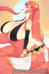  absurdres artist_name blush bracelet breasts detached_sleeves fang forked_tongue from_side highres huge_breasts jewelry lamia long_hair long_tongue looking_at_viewer looking_back mature_female miia&#039;s_mother monster_girl monster_musume_no_iru_nichijou patreon_username pointy_ears red_hair red_scales rtil scales smile tongue unaligned_breasts web_address 