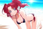  1girl bikini breasts gundam gundam_seed gundam_seed_destiny long_hair looking_at_viewer megumi_2019 meyrin_hawke purple_eyes simple_background smile solo swimsuit twintails water 