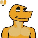 abs anthro biped brian_(deathcapsules) deathcapsules half-closed_eyes lizard male narrowed_eyes reptile scalie shirtless shirtless_anthro shirtless_male simple_background smile smirk solo yellow_body