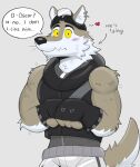 anthro blush canid canine canis english_text epic_games fortnite heart_symbol hi_res looking_at_viewer male mammal ruffusbleu simple_background solo speech_bubble text wendell_(fortnite) wolf yellow_eyes