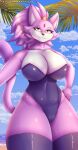 absurd_res anthro beach blaze_the_cat breasts camel_toe clothing domestic_cat felid feline felis female hair hi_res legwear mammal pink_body pink_hair pinup pose sega sexy_eyes silverray17 solo sonic_the_hedgehog_(series) thigh_highs yellow_eyes